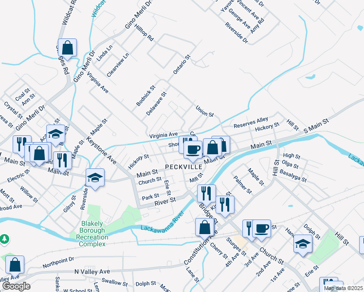 map of restaurants, bars, coffee shops, grocery stores, and more near 529 Hickory Street in Blakely