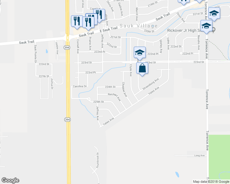 map of restaurants, bars, coffee shops, grocery stores, and more near 1816 Reichert Avenue in Sauk Village