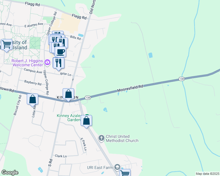 map of restaurants, bars, coffee shops, grocery stores, and more near 1747 Rhode Island 138 in South Kingstown