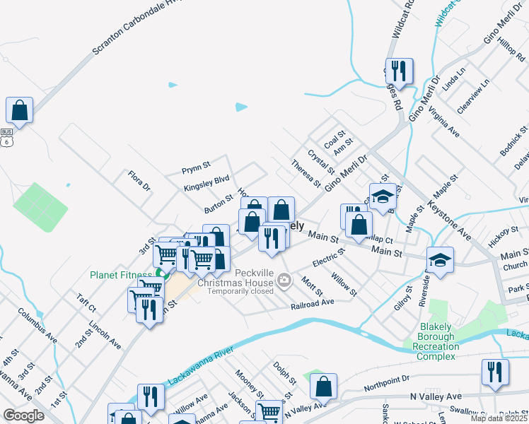 map of restaurants, bars, coffee shops, grocery stores, and more near 99 Hospital St in Blakely