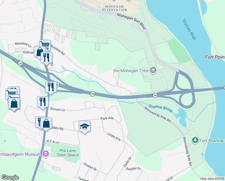 map of restaurants, bars, coffee shops, grocery stores, and more near 125 State Highway 433 in Montville