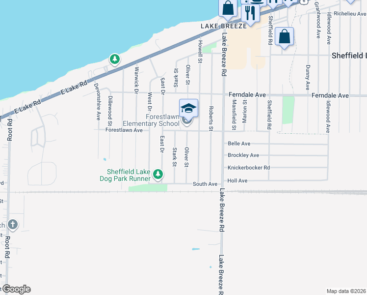 map of restaurants, bars, coffee shops, grocery stores, and more near 934 Oliver Street in Sheffield Lake