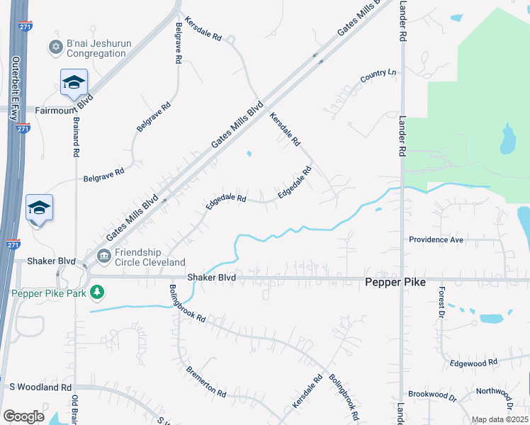 map of restaurants, bars, coffee shops, grocery stores, and more near 29250 Edgedale Road in Pepper Pike