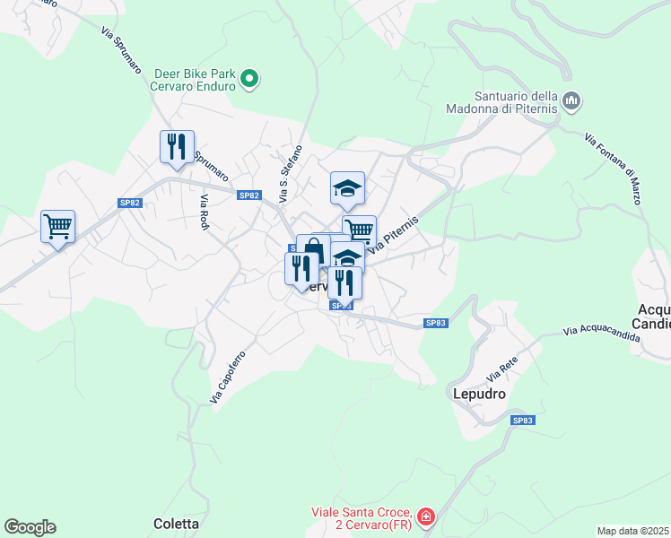 map of restaurants, bars, coffee shops, grocery stores, and more near 9A Piazza Casaburi in Cervaro