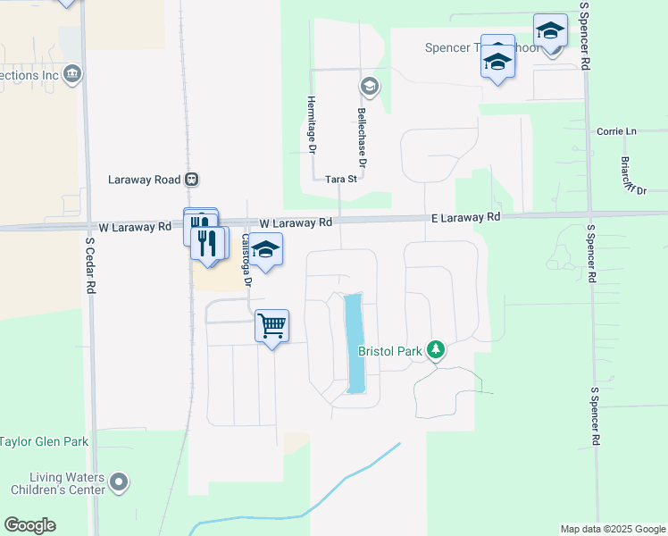 map of restaurants, bars, coffee shops, grocery stores, and more near 660 Edgewater Court in New Lenox