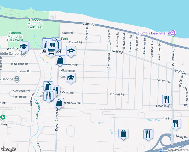 map of restaurants, bars, coffee shops, grocery stores, and more near 26701 Osborn Road in Bay Village