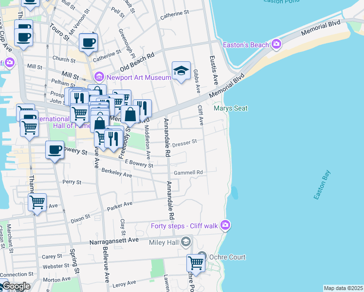 map of restaurants, bars, coffee shops, grocery stores, and more near 7 Faxon Green in Newport