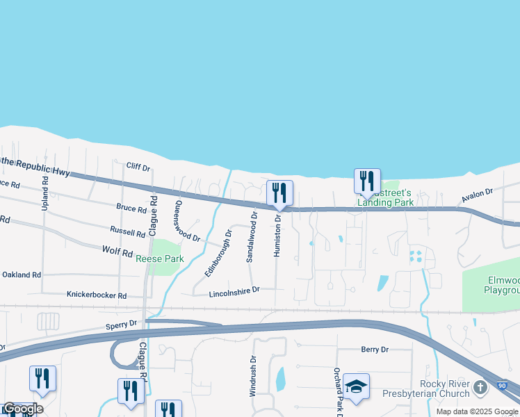 map of restaurants, bars, coffee shops, grocery stores, and more near 474 Sandalwood Drive in Bay Village