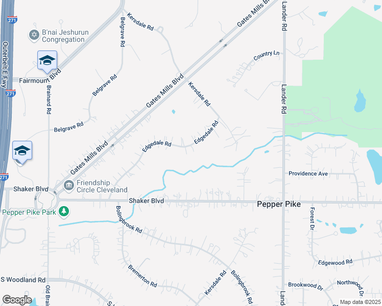 map of restaurants, bars, coffee shops, grocery stores, and more near 29250 Edgedale Road in Pepper Pike
