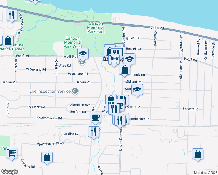 map of restaurants, bars, coffee shops, grocery stores, and more near 549 Cahoon Road in Bay Village