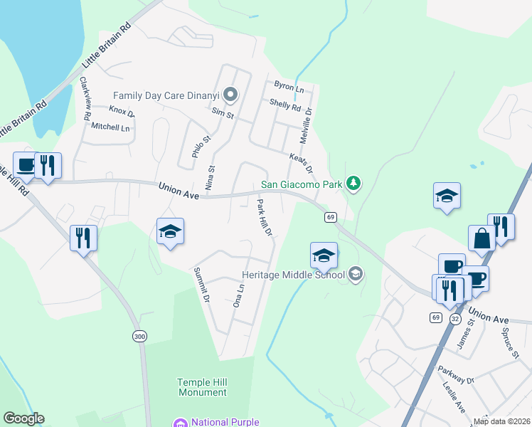 map of restaurants, bars, coffee shops, grocery stores, and more near 13 Park Hill Drive in New Windsor