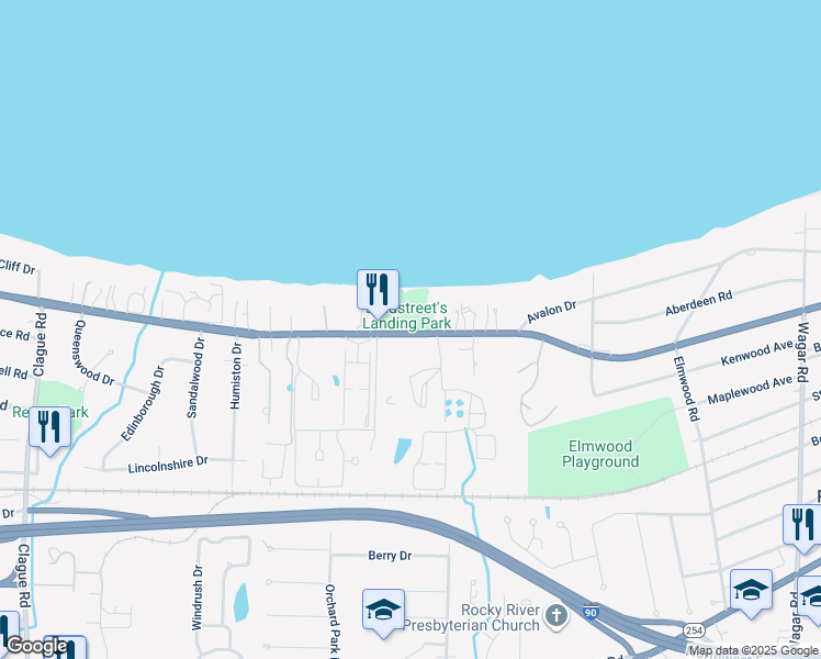 map of restaurants, bars, coffee shops, grocery stores, and more near in Rocky River