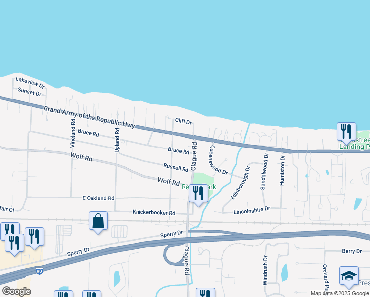 map of restaurants, bars, coffee shops, grocery stores, and more near 23706 Lake Road in Bay Village