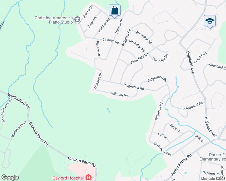 map of restaurants, bars, coffee shops, grocery stores, and more near 94 Ridgecrest Road in Wallingford