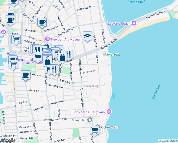 map of restaurants, bars, coffee shops, grocery stores, and more near 53 Merton Road in Newport