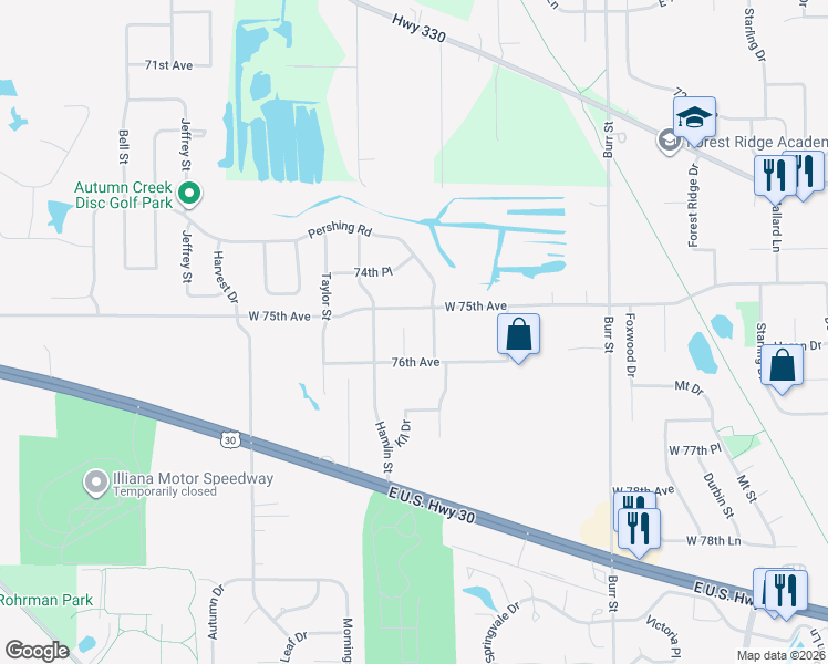 map of restaurants, bars, coffee shops, grocery stores, and more near 6230 W 75th Ave in Schererville