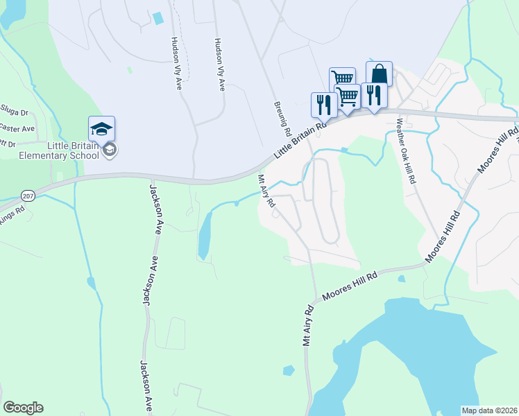 map of restaurants, bars, coffee shops, grocery stores, and more near 120 Mount Airy Road in New Windsor