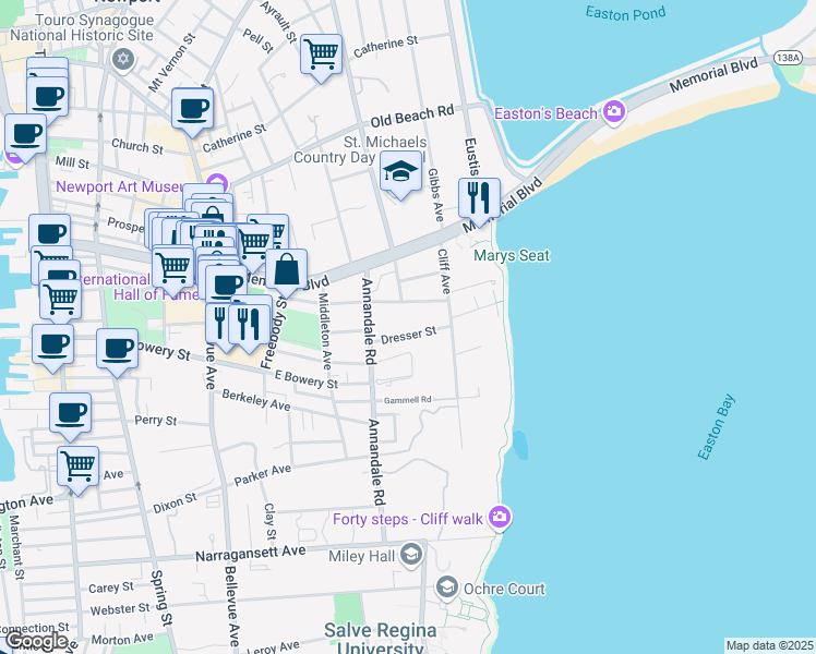 map of restaurants, bars, coffee shops, grocery stores, and more near 53 Merton Road in Newport