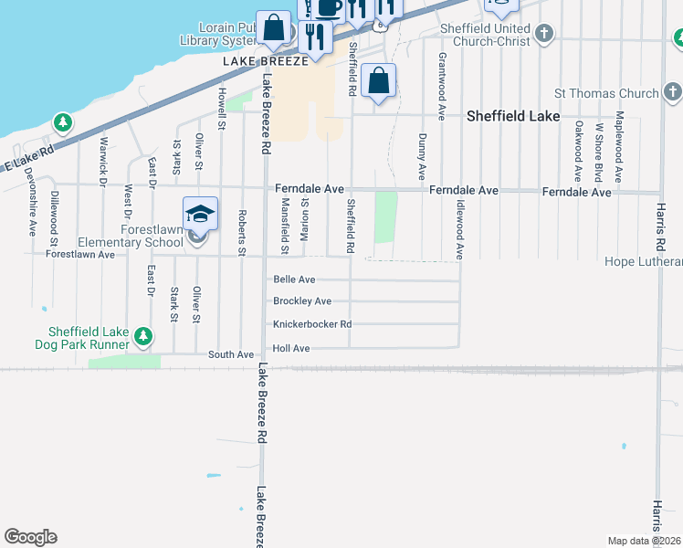 map of restaurants, bars, coffee shops, grocery stores, and more near 877 Community Road in Sheffield Lake