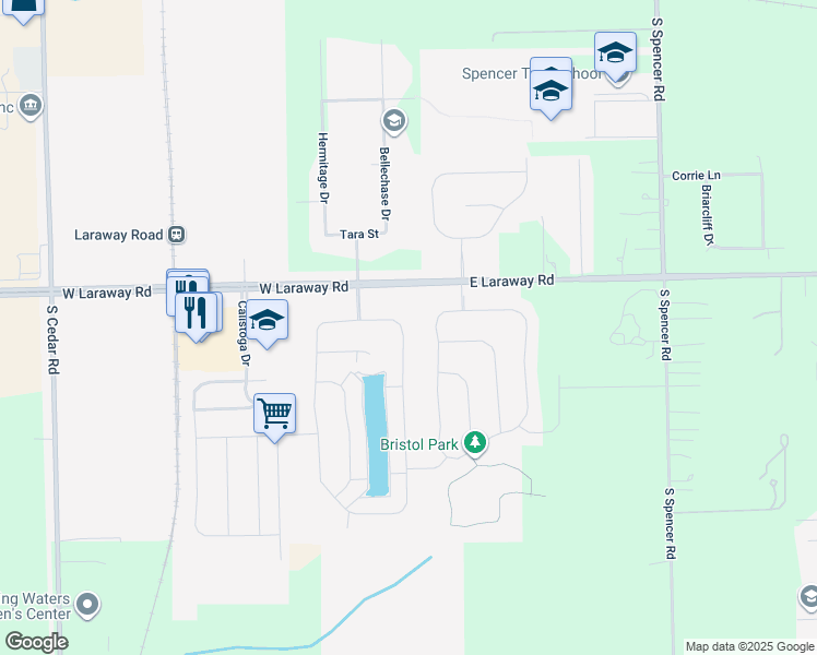 map of restaurants, bars, coffee shops, grocery stores, and more near 2006 Edgeview Drive in New Lenox