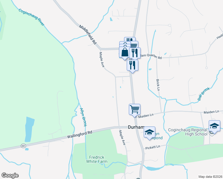 map of restaurants, bars, coffee shops, grocery stores, and more near 235 Maple Avenue in Durham