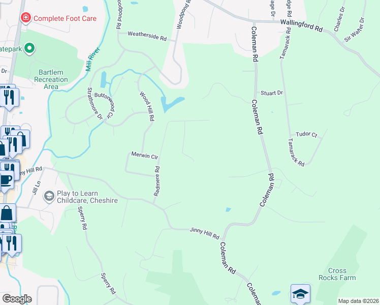 map of restaurants, bars, coffee shops, grocery stores, and more near 494 Radmere Road in Cheshire
