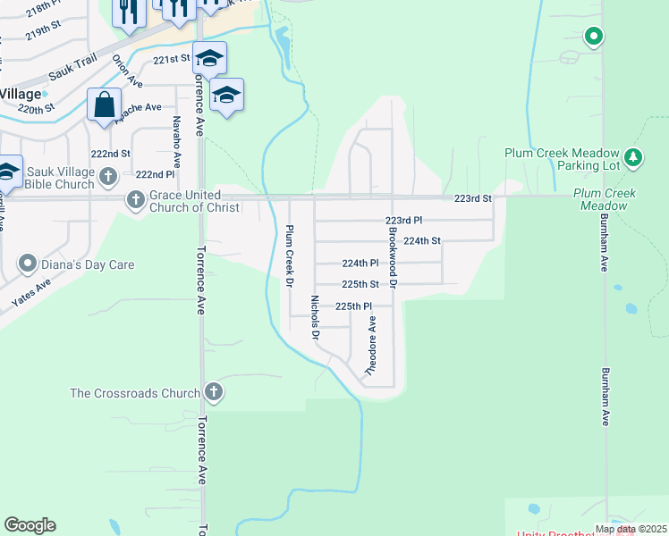 map of restaurants, bars, coffee shops, grocery stores, and more near 2842 224th Place in Sauk Village