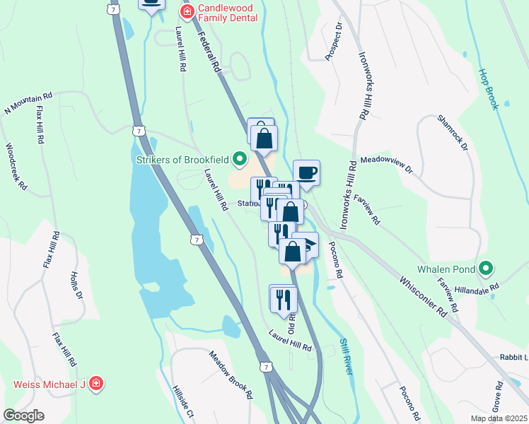 map of restaurants, bars, coffee shops, grocery stores, and more near in Brookfield