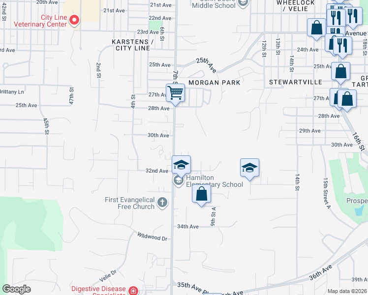 map of restaurants, bars, coffee shops, grocery stores, and more near 2925 9th Street in Moline
