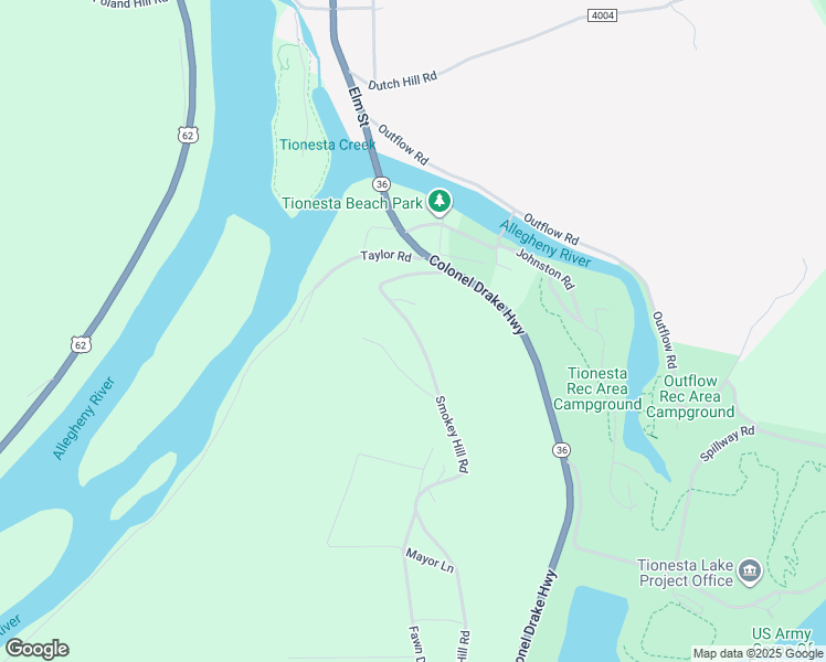 map of restaurants, bars, coffee shops, grocery stores, and more near State Route 3001 in Tionesta