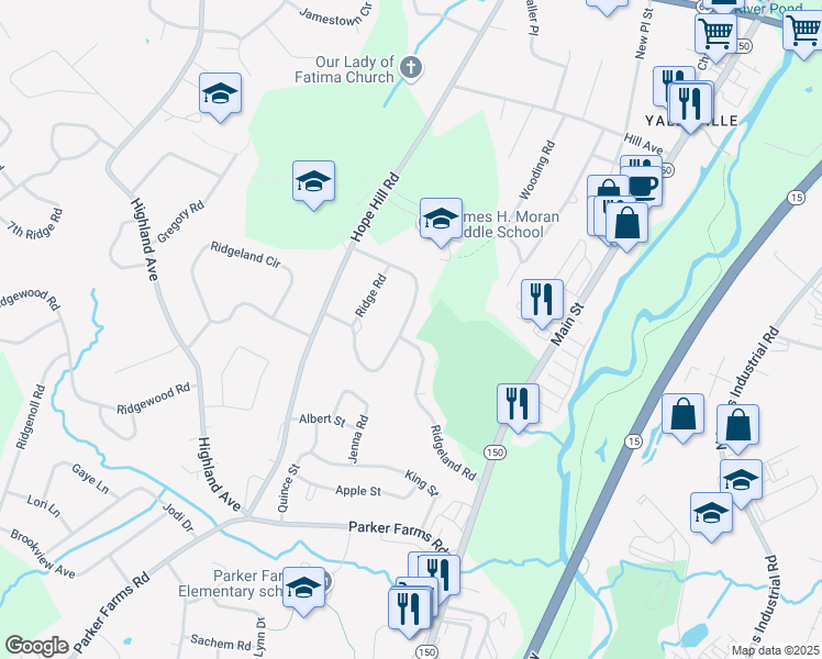 map of restaurants, bars, coffee shops, grocery stores, and more near 131-134 Ridgeland Road in Wallingford
