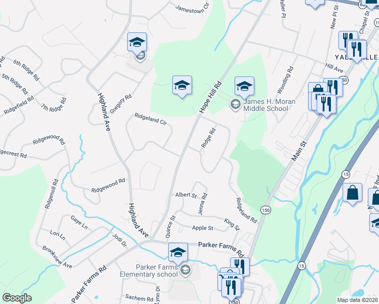 map of restaurants, bars, coffee shops, grocery stores, and more near 93 HOPE HILL RD!!!! in Wallingford