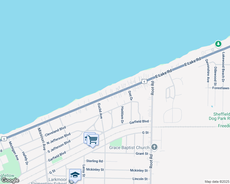 map of restaurants, bars, coffee shops, grocery stores, and more near 3155 U.S. 6 in Lorain