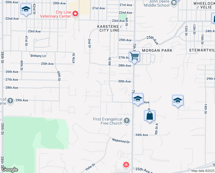 map of restaurants, bars, coffee shops, grocery stores, and more near 308 30th Avenue Court in Moline