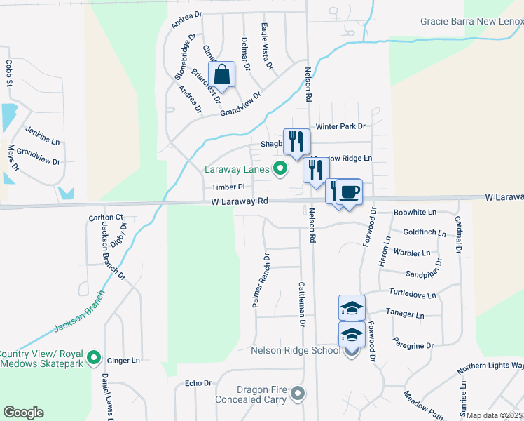 map of restaurants, bars, coffee shops, grocery stores, and more near 1145 Grand Mesa Avenue in New Lenox
