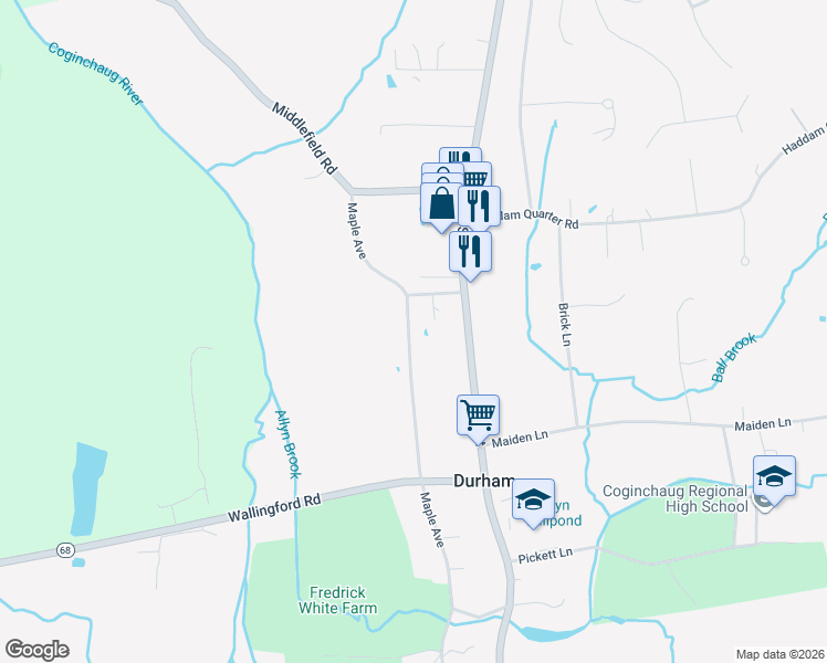 map of restaurants, bars, coffee shops, grocery stores, and more near 235 Maple Avenue in Durham