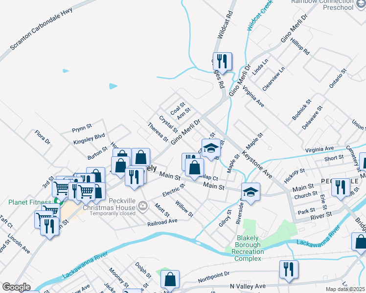 map of restaurants, bars, coffee shops, grocery stores, and more near 627 Crystal St in Blakely