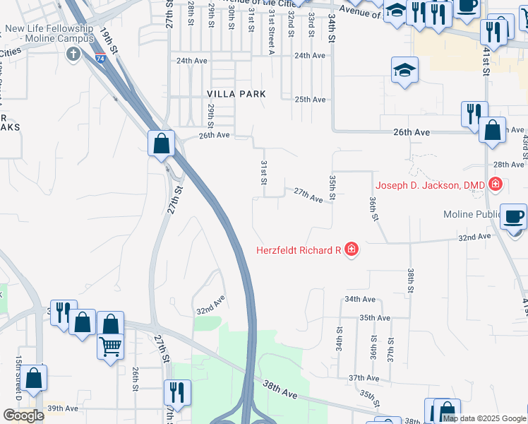 map of restaurants, bars, coffee shops, grocery stores, and more near 2 6th Street in Silvis