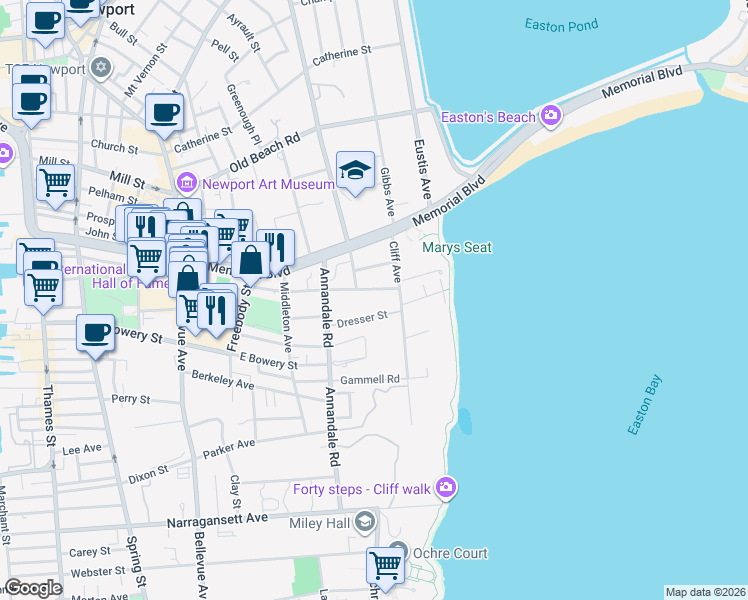 map of restaurants, bars, coffee shops, grocery stores, and more near 53 Merton Road in Newport