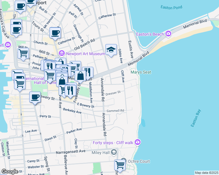 map of restaurants, bars, coffee shops, grocery stores, and more near 53 Merton Road in Newport