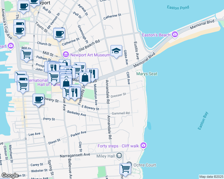 map of restaurants, bars, coffee shops, grocery stores, and more near 53 Merton Road in Newport
