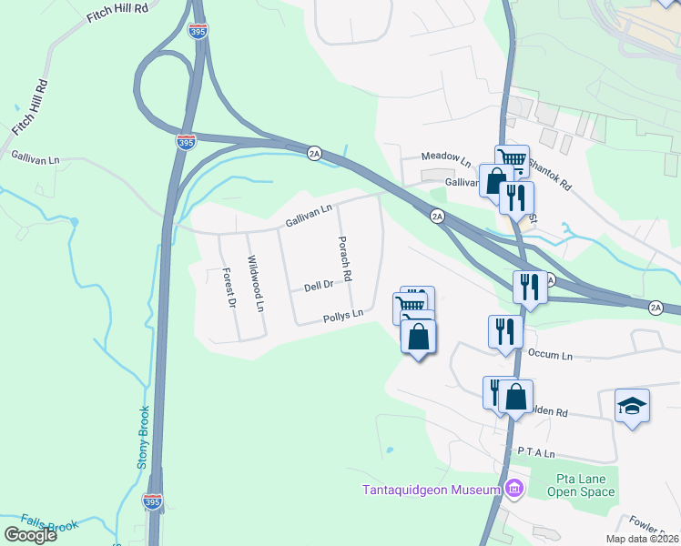 map of restaurants, bars, coffee shops, grocery stores, and more near 33 Porach Road in Montville