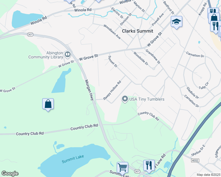map of restaurants, bars, coffee shops, grocery stores, and more near 1016 Sleepy Hollow Road in Clarks Summit