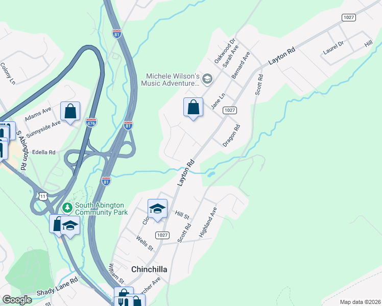 map of restaurants, bars, coffee shops, grocery stores, and more near 611 Layton Road in Chinchilla