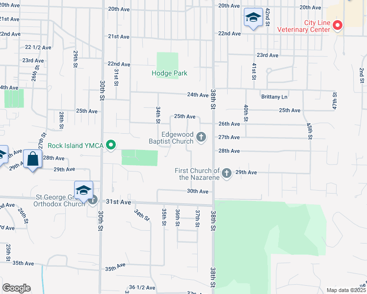 map of restaurants, bars, coffee shops, grocery stores, and more near 2718 36th Street in Rock Island