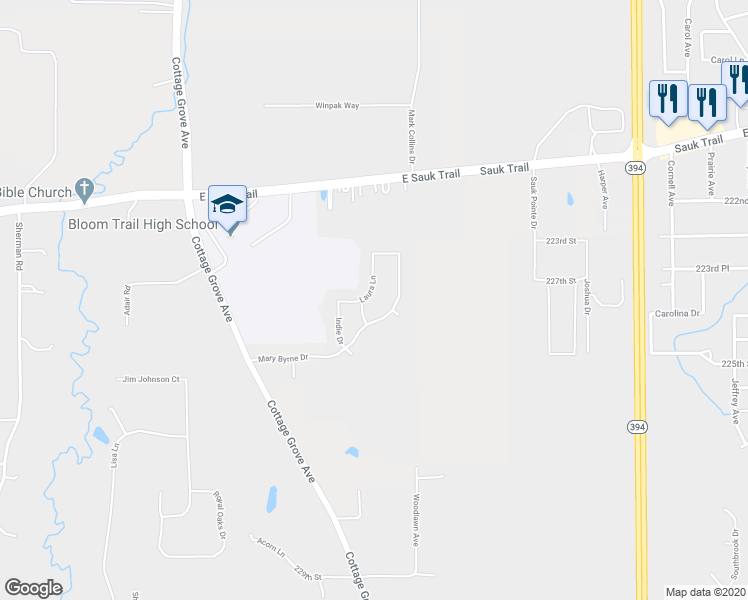 map of restaurants, bars, coffee shops, grocery stores, and more near 910 Laura Lane in Chicago Heights