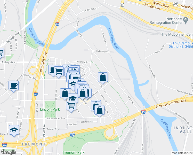 map of restaurants, bars, coffee shops, grocery stores, and more near 2291 City View Drive in Cleveland