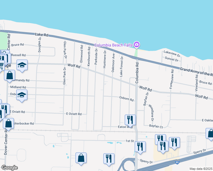 map of restaurants, bars, coffee shops, grocery stores, and more near 449 Huntmere Dr in Bay Village