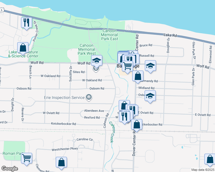 map of restaurants, bars, coffee shops, grocery stores, and more near 27828 Osborn Road in Bay Village