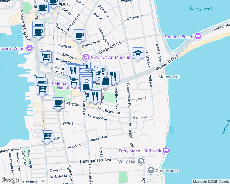 map of restaurants, bars, coffee shops, grocery stores, and more near 19 Middleton Avenue in Newport